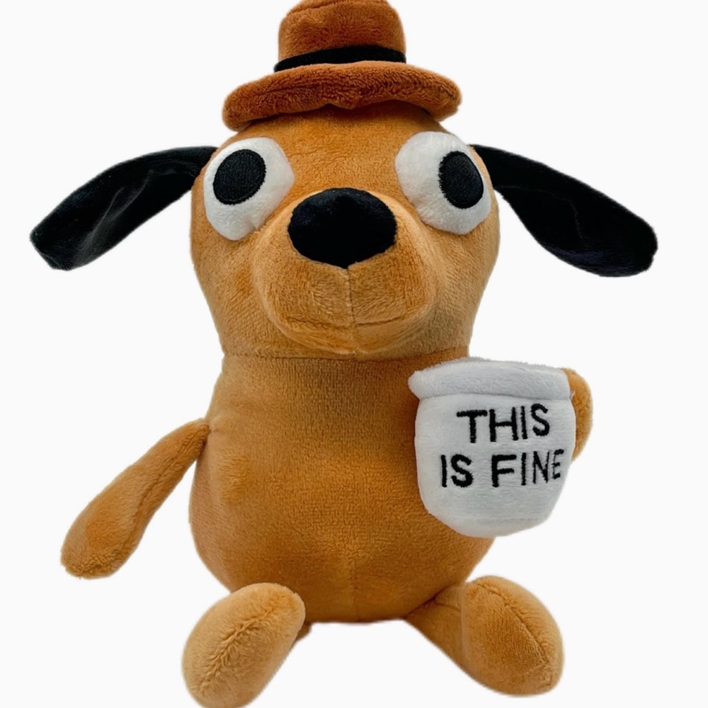 Plush Dog Toy with Hat and Mug - Brown and Black